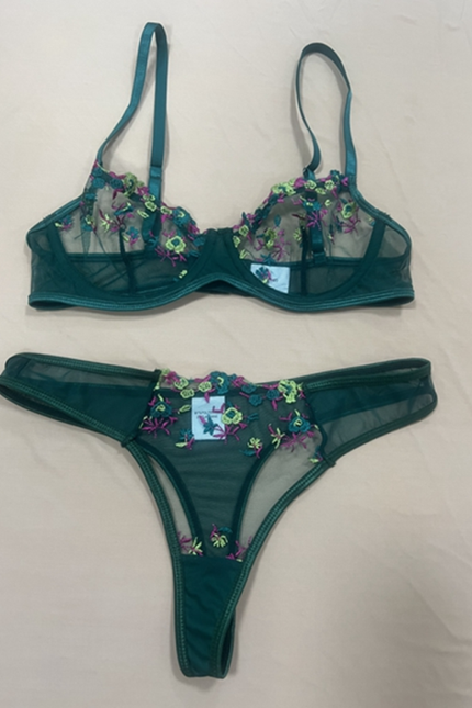 Sexy blomsterstrikket undertøysett i polyesterstoff