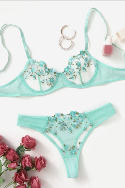 Sexy blomsterstrikket undertøysett i polyesterstoff