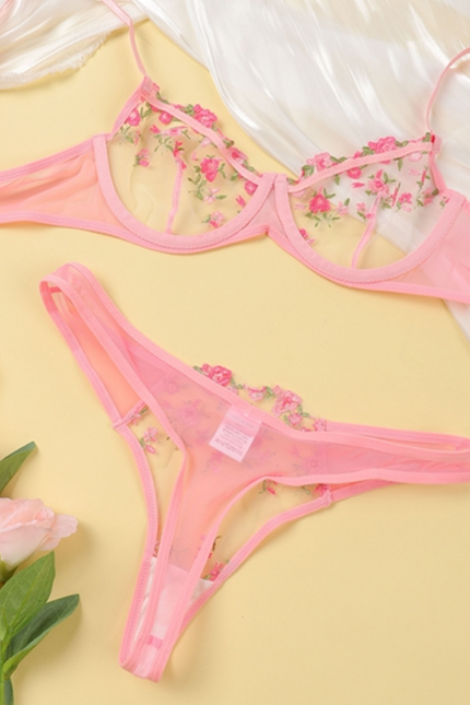 Sexy blomsterstrikket undertøysett i polyesterstoff