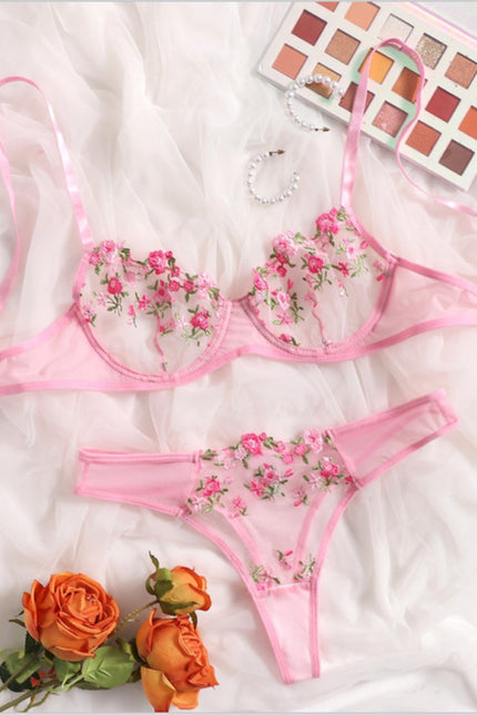 Sexy blomsterstrikket undertøysett i polyesterstoff