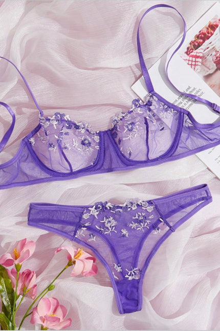 Sexy blomsterstrikket undertøysett i polyesterstoff