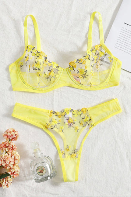 Sexy blomsterstrikket undertøysett i polyesterstoff