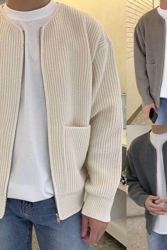Herre strikket cardigan med glidelås