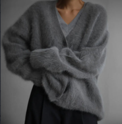 Løs cardigan med V-hals og knapper