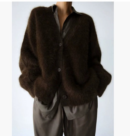Løs cardigan med V-hals og knapper