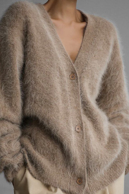 Løs cardigan med V-hals og knapper