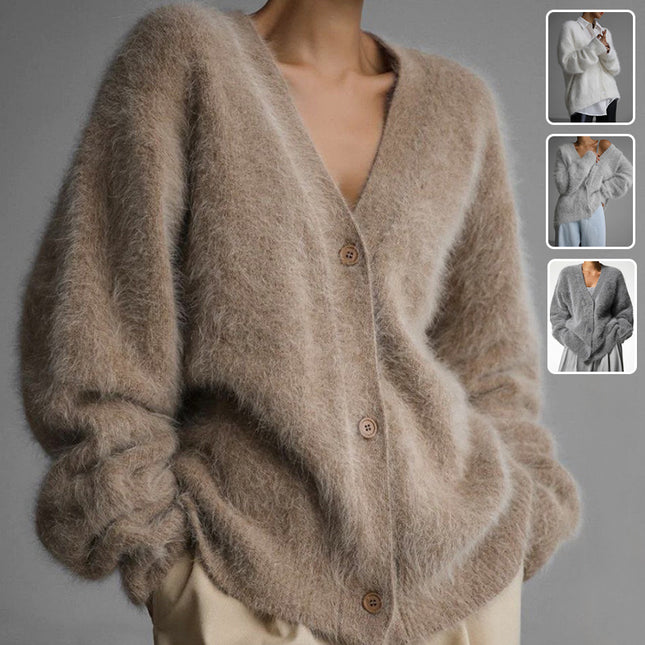 Løs cardigan med V-hals og knapper