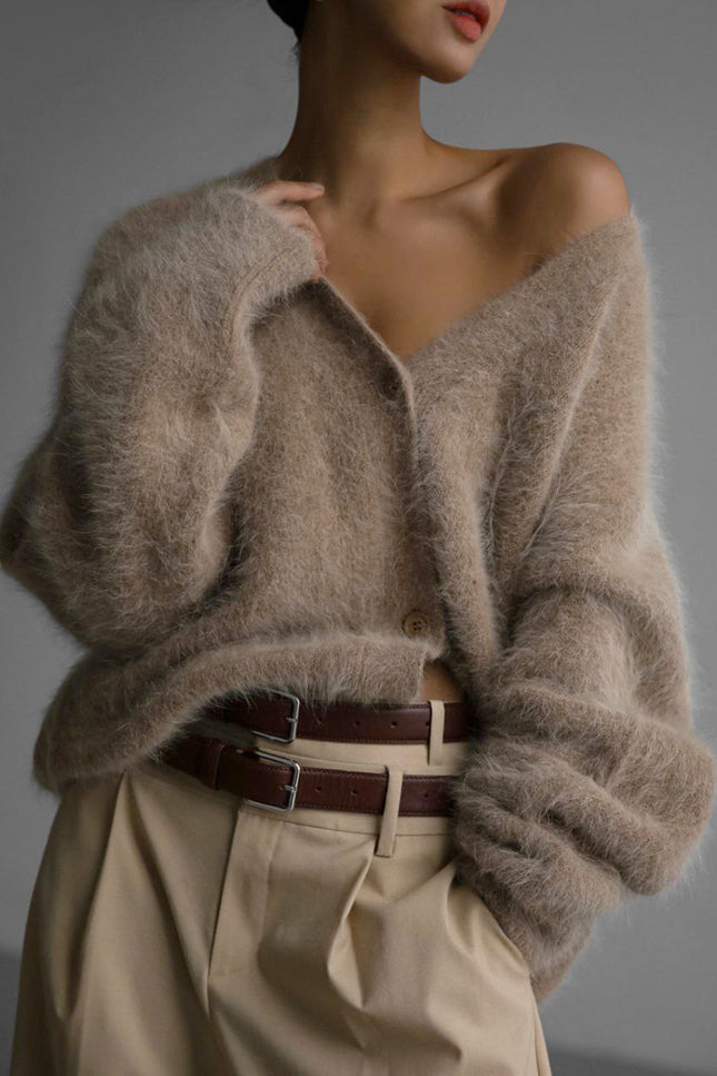Løs cardigan med V-hals og knapper