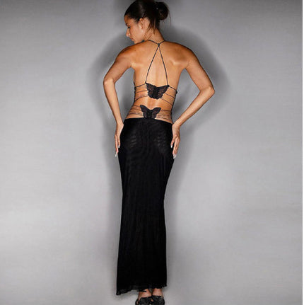 Floral Straps Butterfly Back Dress