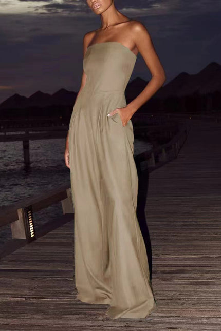Løs ryggløs jumpsuit med tube-topp