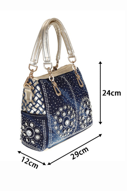 Denim diamantformet skulderveske med crossbody-logo 