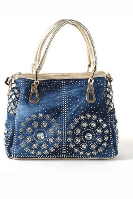 Denim diamantformet skulderveske med crossbody-logo 