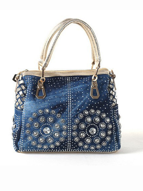 Denim diamantformet skulderveske med crossbody-logo 