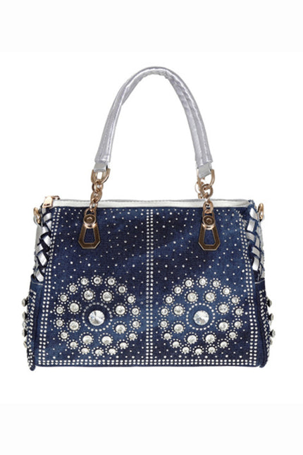 Denim diamantformet skulderveske med crossbody-logo 