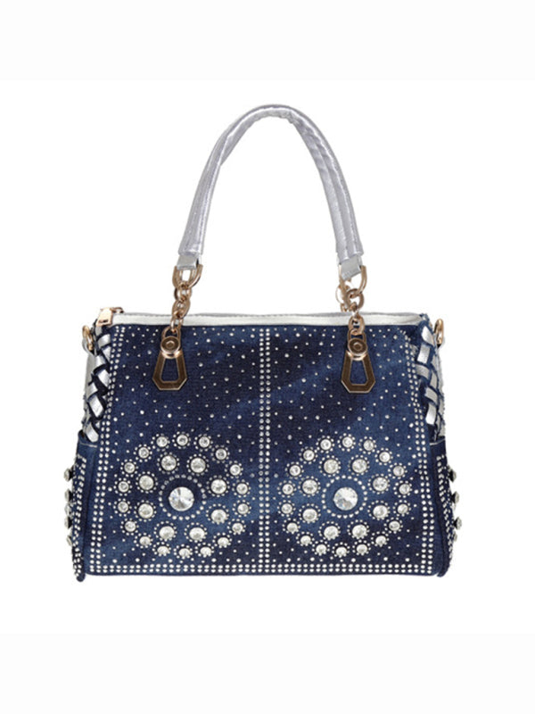 Denim diamantformet skulderveske med crossbody-logo 