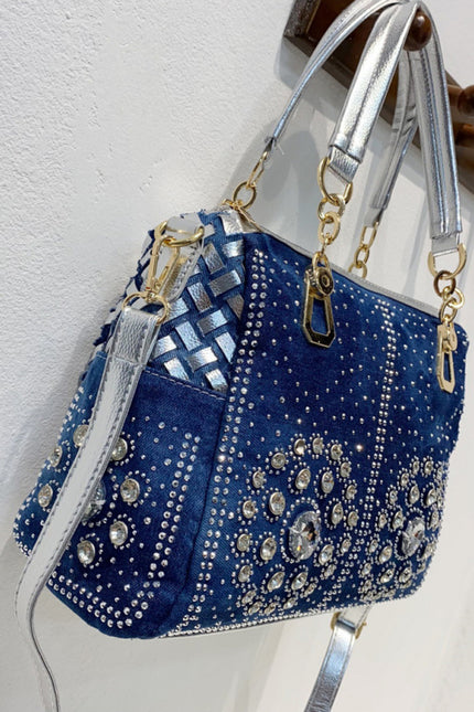 Denim diamantformet skulderveske med crossbody-logo 
