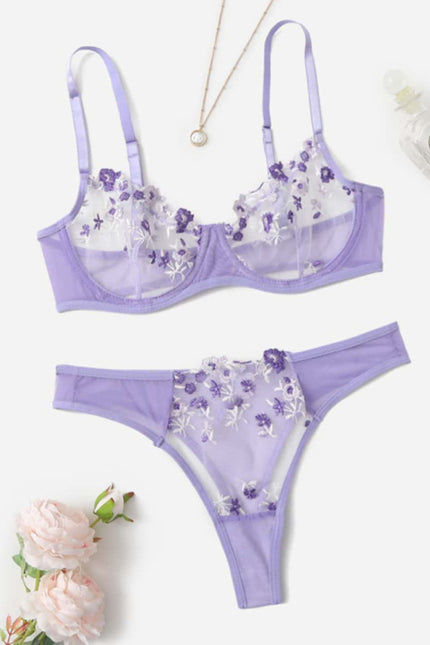 Sexy Floral Knit Lingerie Set in Polyester Fabric