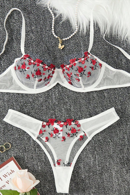Sexy Floral Knit Lingerie Set in Polyester Fabric